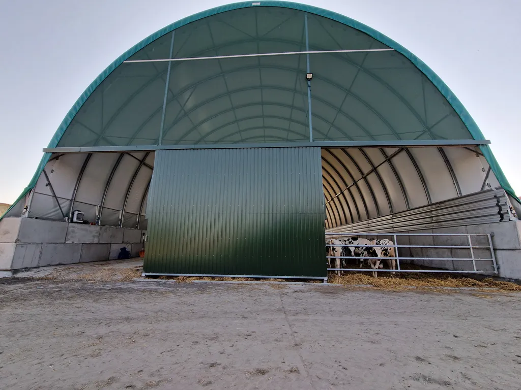 Korytarz paszowy z wygrodzeniami w oborze